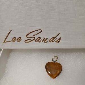 Lee Sands Women's Brown Tiger Eye Heart Pendant 1" NEW